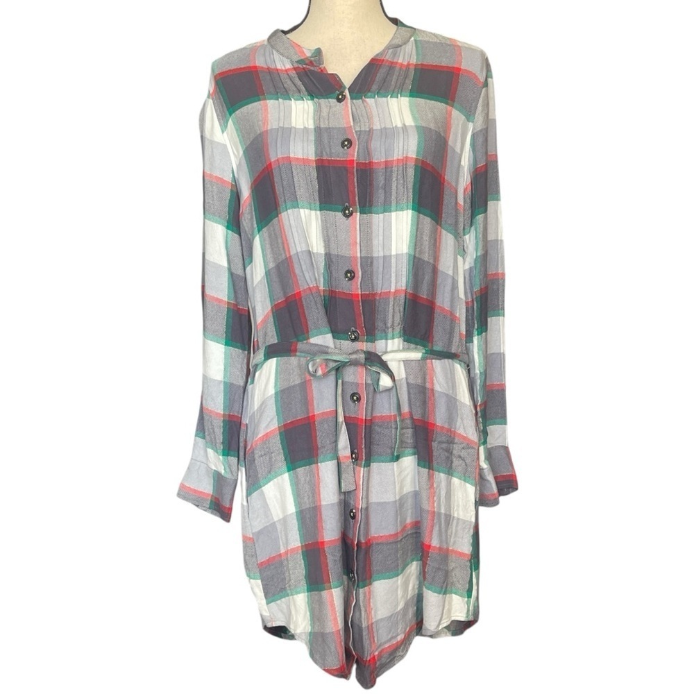 Matilda Jane Coming to‎ Town Red & Green Plaid Button Down Shirtdress Women's M